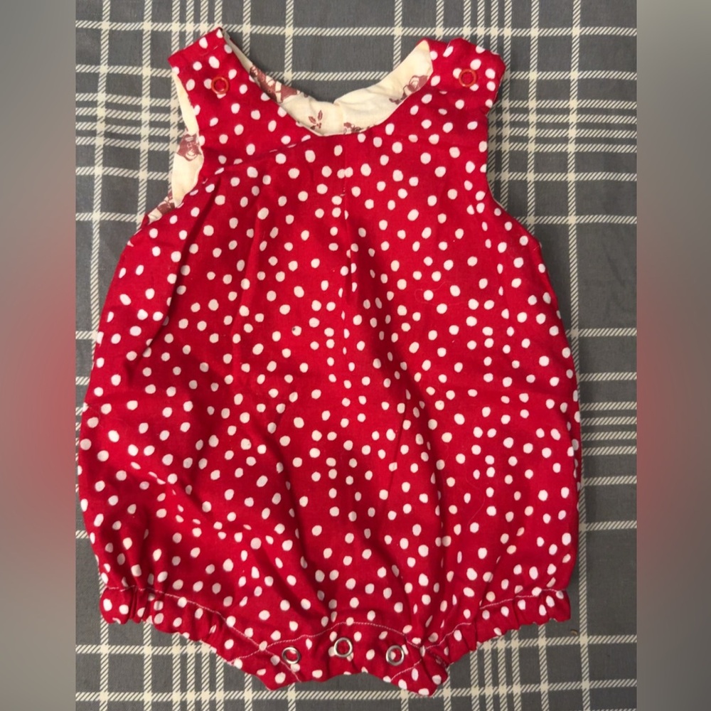 Red Polka Dot Baby Romper with Santa lining size 3-6 months